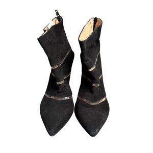 Brenda‎ Zaro Black Suede Leather Cutout Ankle Booties – Women’s Size 8.5